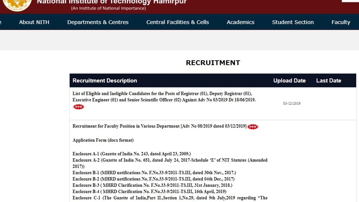 NIT Hamirpur Recruitment 2019