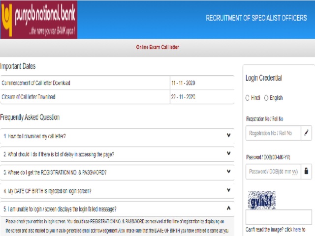 PNB SO Admit Card 2020