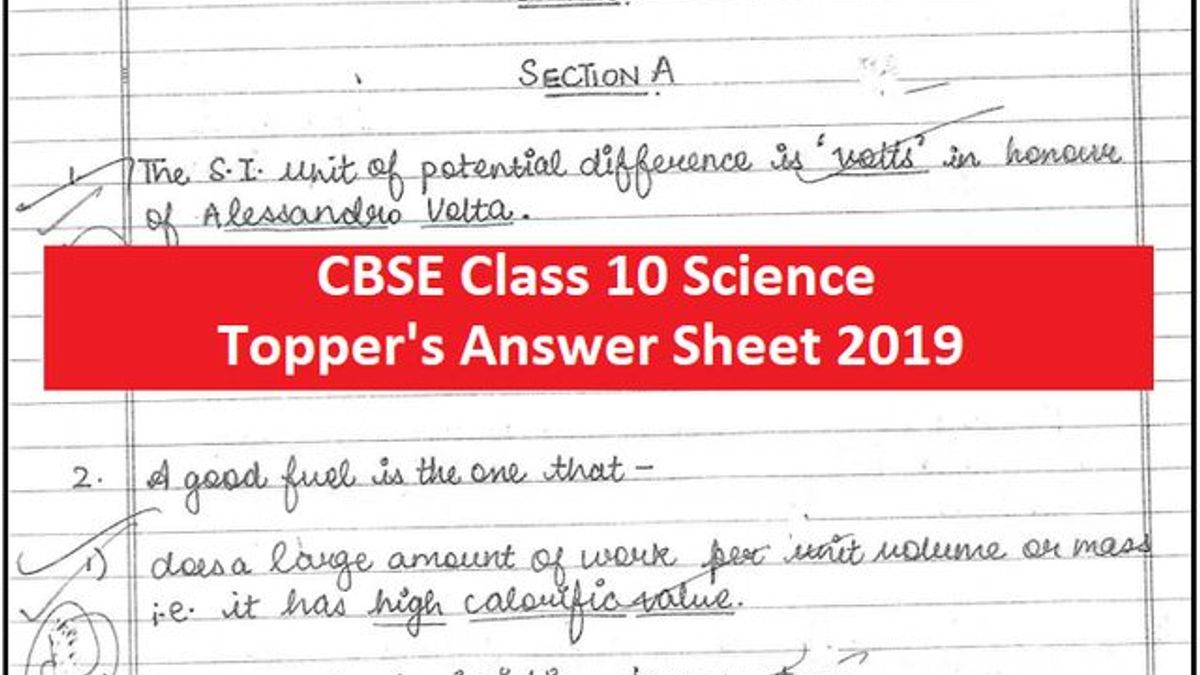 CBSE Class 10 Science Topper Answer Sheet 2019 