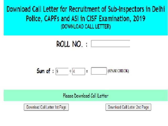SSC CPO SI Admit Card 2020