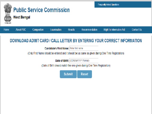 WBPSC Civil Service 2018 Interview Admit Card