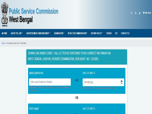 WBPSC Judicial Services Mains 2020 Admit Card