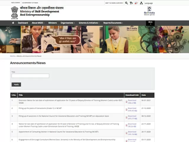 MSDE Recruitment 2021: Apply for Consultant Posts