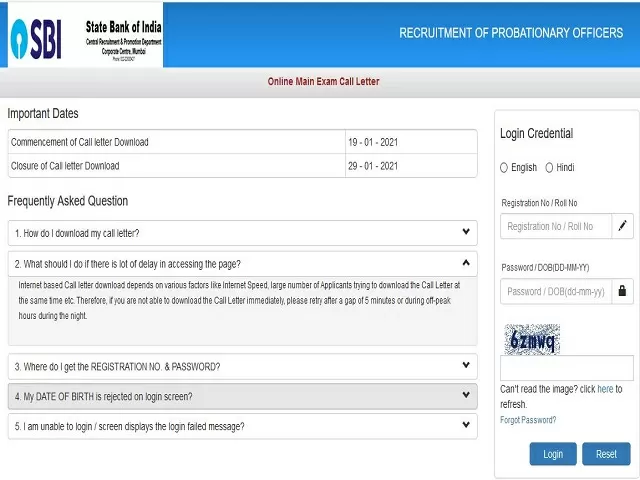 SBI PO Mains Admit Card