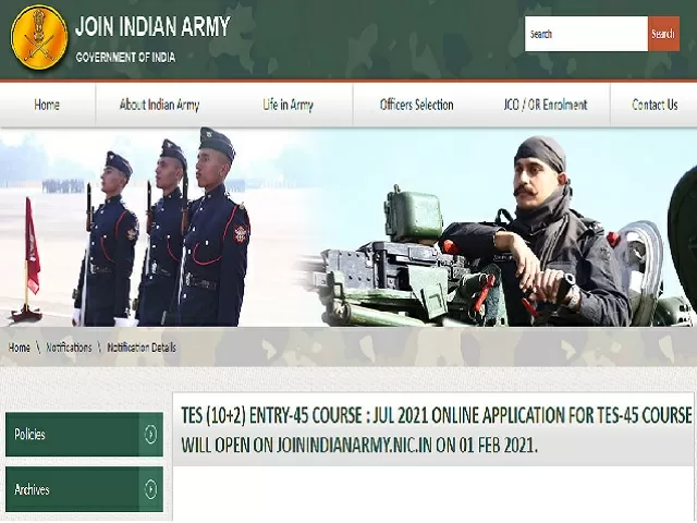 Indian Army 10+2 TES 45 Recruitment 2021