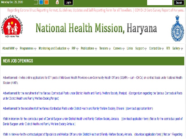 NHM Haryana Recruitment 2021 671 Vacancies Notified for MLHPs cum