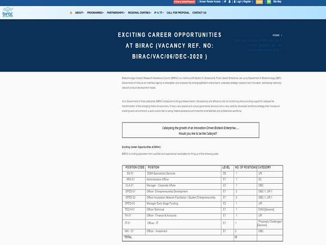 BIRAC Recruitment 2021: Apply for 13 DGM-Specialized Services, Administrative Officer & Other Posts