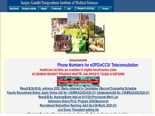 SGPGIMS Recruitment 2021: Apply for 22 Counselor, Staff Nurse, Physiotherapist and Coordinator Posts