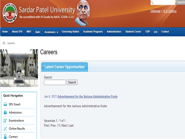 Sardar Patel University (SPU) Recruitment 2021: Apply Online for 52 Deputy Registrar, Statistician, Stenographer & Other Posts
