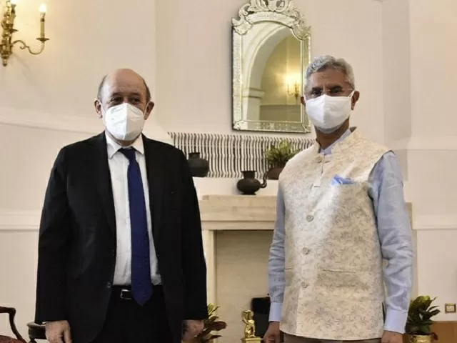 French Minister for Europe and Foreign Affairs Jean-Yves Le Drian arrives in India
