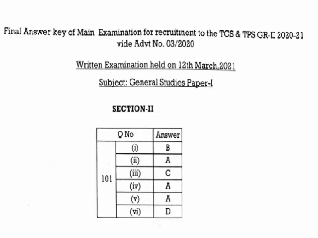  TPSC TCS TPS Final Answer Key 