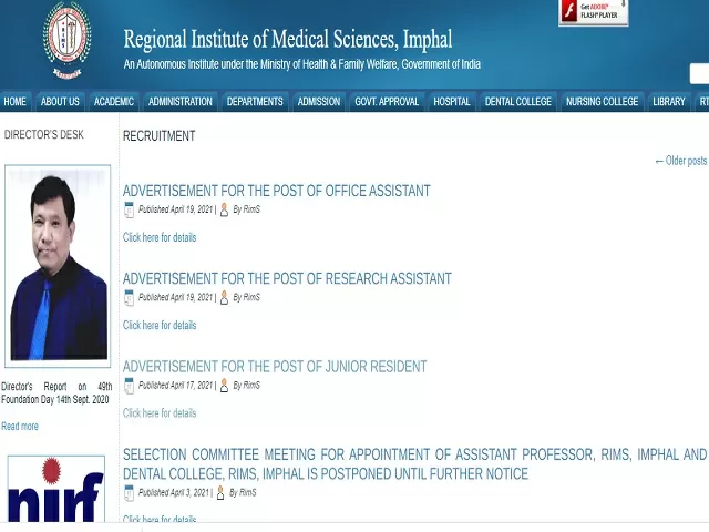 RIMS, Imphal Recruitment 2021: Apply Junior Resident Posts