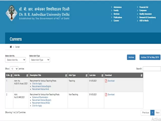 Dr. B.R. Ambedkar University Delhi Recruitment 2021: Apply Teaching and Non Teaching Posts