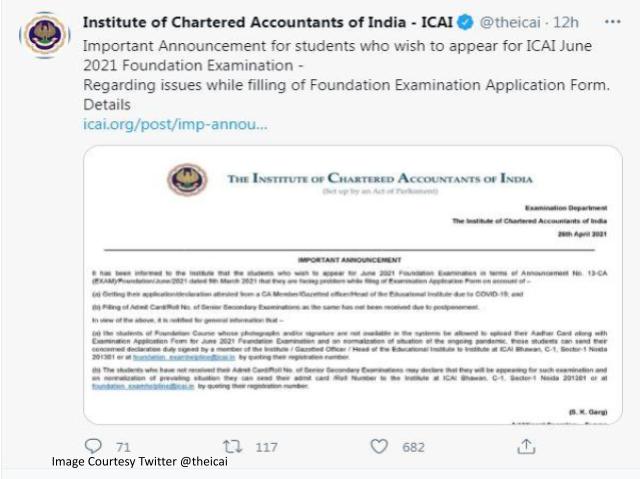 ICAI issues notification for class 12 ICAI CA foundation Applicants ...