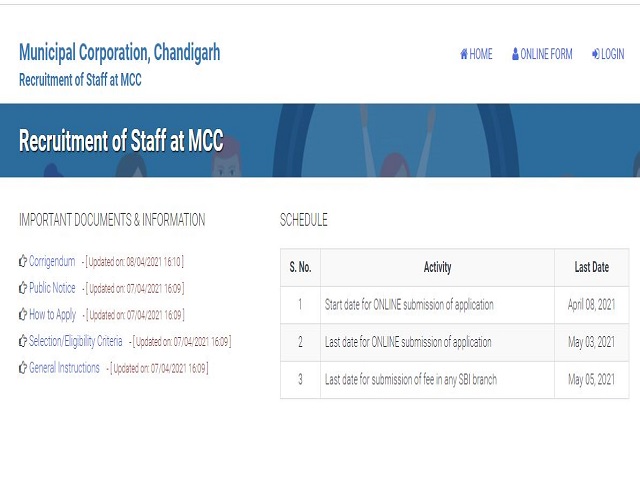 MC Chandigarh Recruitment 2021: Apply Online 172 for Patwari, Clerk, SI, JE, Steno & Other Posts @mcchandigarh.gov.in before 03 May