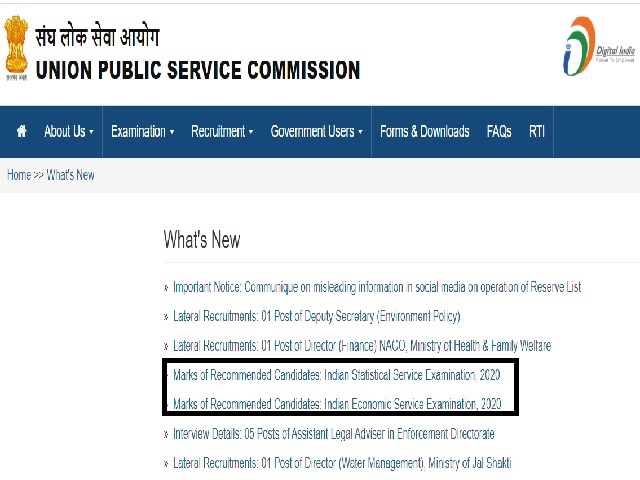 UPSC IES ISS Marks 2020 Released @upsc.gov.in, Check Roll Number Wise Marks of Finally Qualified Candidates Here