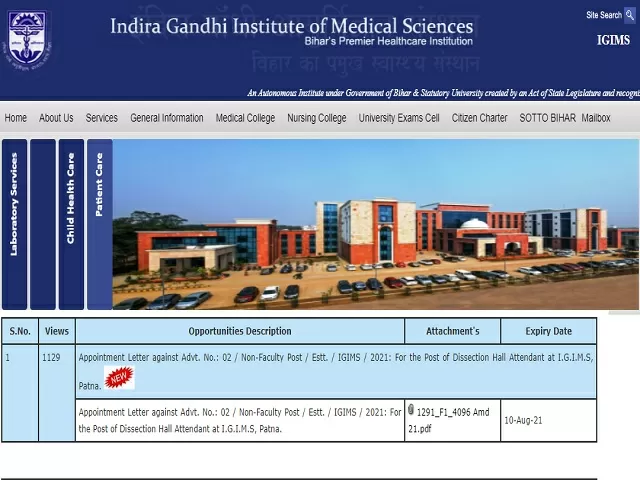 IGIMS Patna Jr. Resident, Sr. Resident and Tutor Posts