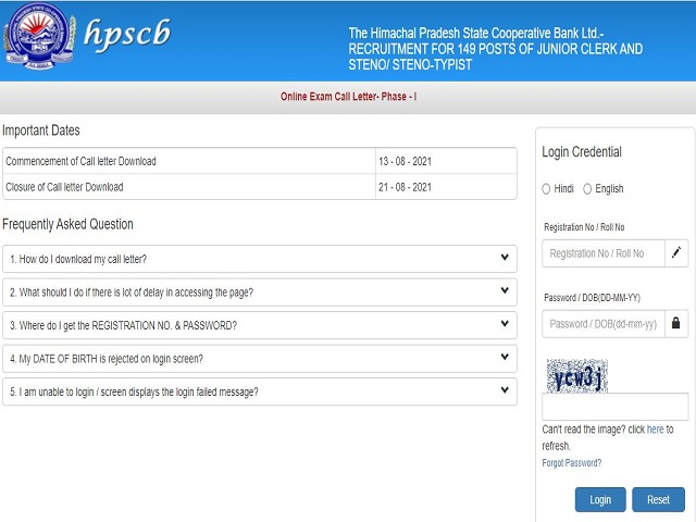 HP State Cooperative Bank Admit Card 2021 for Jr Clerk and Steno Out @hpscb.com, Download HPSCB Call Letter Here