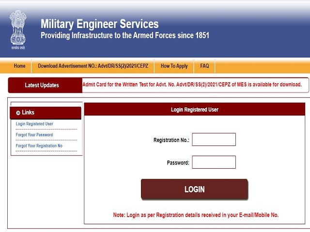 MES Admit Card 2021 for Draughtsman and Supervisor Out @mesgovonline.com, Military Engineer Service Exam on 29 August