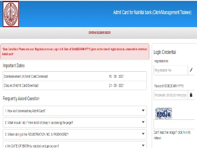 Nainital Bank Clerk MT Admit Card 2021 Released @nainitalbank.co.in, Download Here