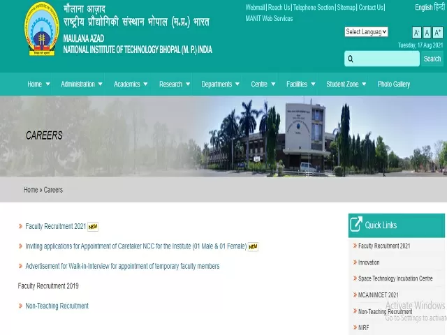 MANIT Recruitment 2021: Apply Assistant Professor Posts