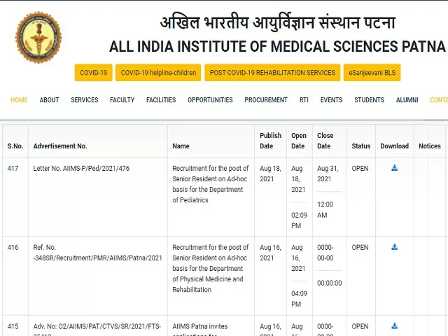 AIIMS Patna Senior Resident Posts