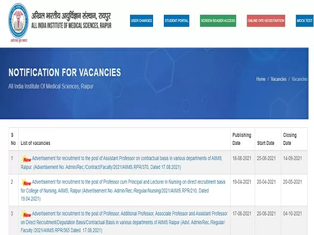 All India Institute of Medical Sciences (AIIMS), Raipur Recruitment 2021: Apply Assistant Professor Posts