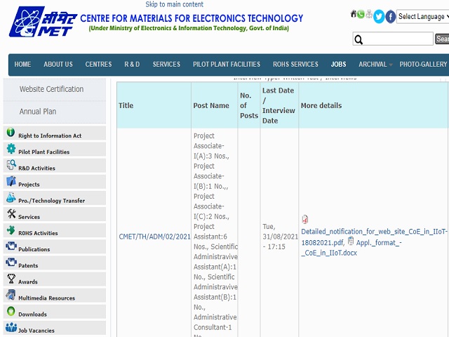 C-MET Thrissur Recruitment 2021: Apply 15 Project Associate-I, Project Asst & Other Posts before 31 August