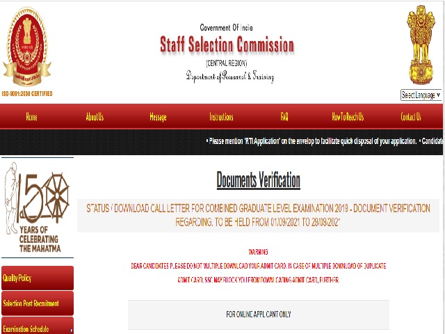 SSC CGL DV 2019 Admit Card Released for Madhya Pradesh & Central Region, Download Call Letter Here