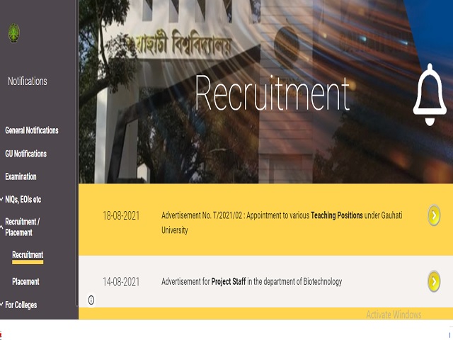 Gauhati University Recruitment 2021: Apply Teaching Posts