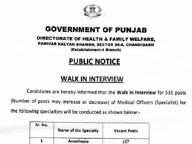 Punjab Health Department Recruitment 2021 For 535 MO Posts DHFW Punjab 