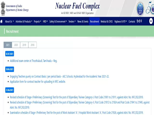 Nuclear Fuel Complex (NFC) Recruitment 2021: Apply Technical Officer D Posts