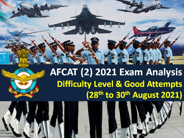 AFCAT (2) 2021 Exam Analysis (28th/29th/30th August-All Shifts): Difficulty Level ‘Easy to Moderate’, Check Good Attempts to clear AFCAT 2021 Cutoff Marks