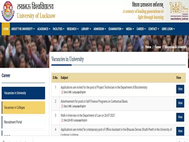Lucknow University Recruitment 2021: Apply Assistant Professor Posts