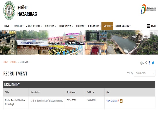 DRDA, Hazaribagh Recruitment 2021: Apply Online for 109 Technical Asst, Accounts Asst, Computer Asst and Gram Rozgar Sevak Posts