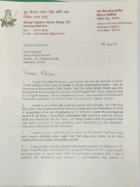 Group Captain Varun Singh Letter