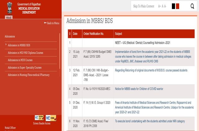 Rajasthan NEET Counselling 2021