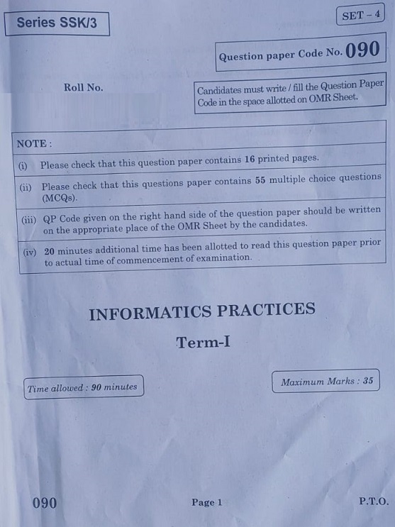 Cbse 12th Informatics Practices Board Exam 2021 22 Term 1 Question Paper Pdf Out Download 6756