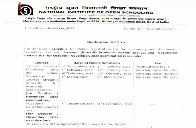 NIOS Admission 2022 Registration Begins For October Exam, Apply At Nios ...