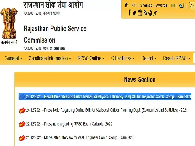 Rajasthan Police SI Result 2021 