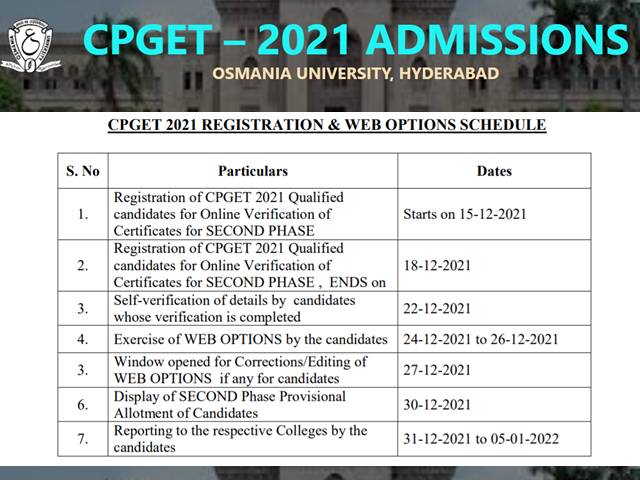 Ts Cpget 2Nd Phase Seat Allotment 2021