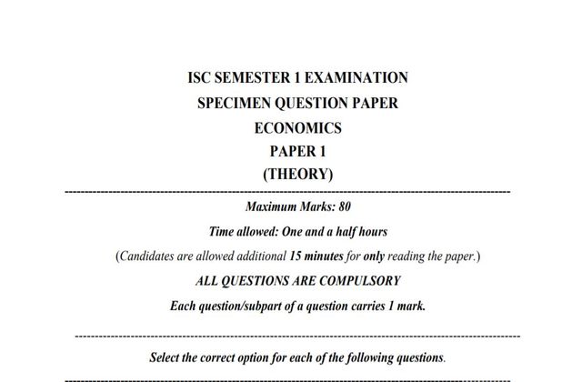 ISC 12th Economics Specimen Paper
