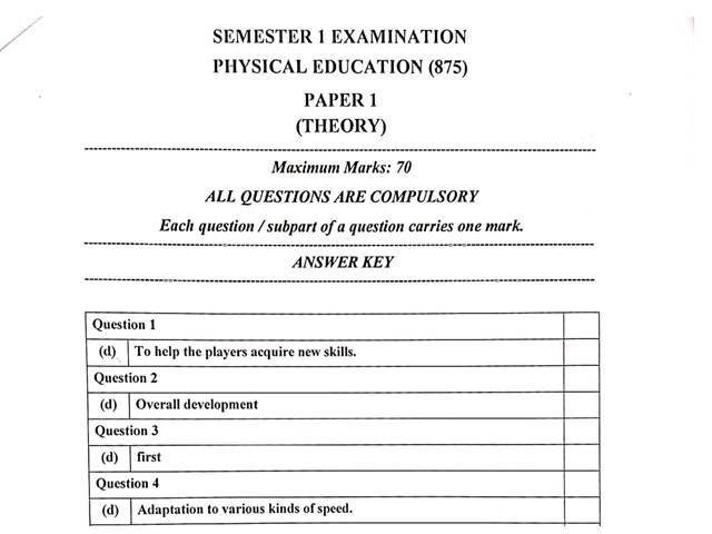 physical education question paper isc