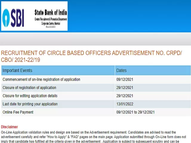 SBI CBO Recruitment 2021-22