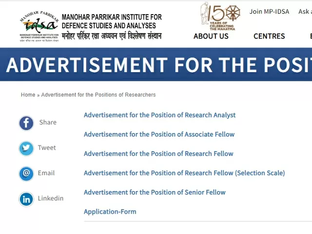 IDSARecruitment 2021: Apply for Senior Fellow, Research Fellow and Other Posts