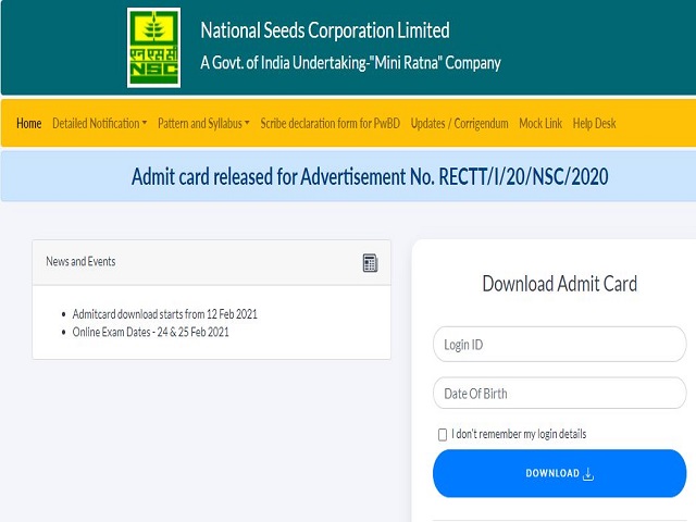 NSCL Admit Card 2020-21 Released @indiaseeds.com: Download NSC Call Letter for Trainee, MT, Diploma Trainee and Sr Trainee Here
