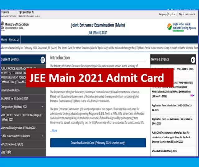 JEE Main 2021 Admit Card Download Link: Exam Date - 23, 24, 25 & 26 February 2021