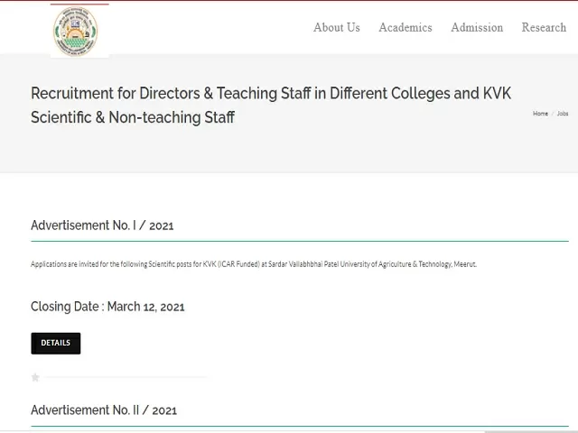 SVPUAT Recruitment 2021: Apply for Professor, Associate Professor and Other Posts