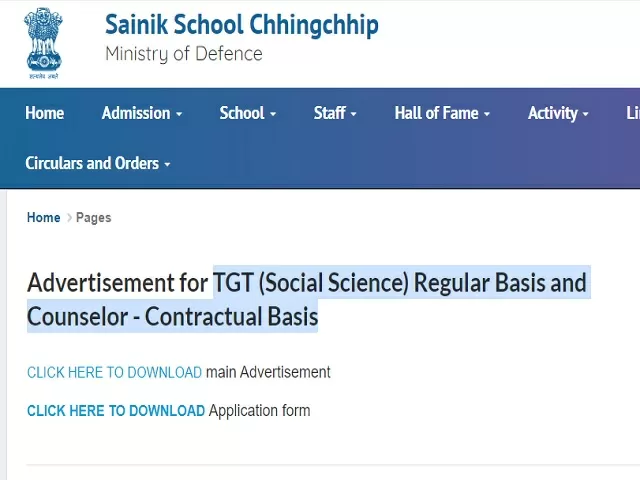 Sainik School Chhingchhip Recruitment 2021: Apply for TGT and Counselor Posts