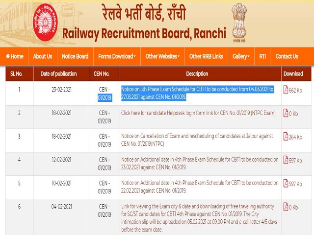 RRB Ranchi NTPC Admit Card 2020-21 on 28 Feb, Check 01/2019 Exam Date, City, Venue @rrbranchi.gov.in